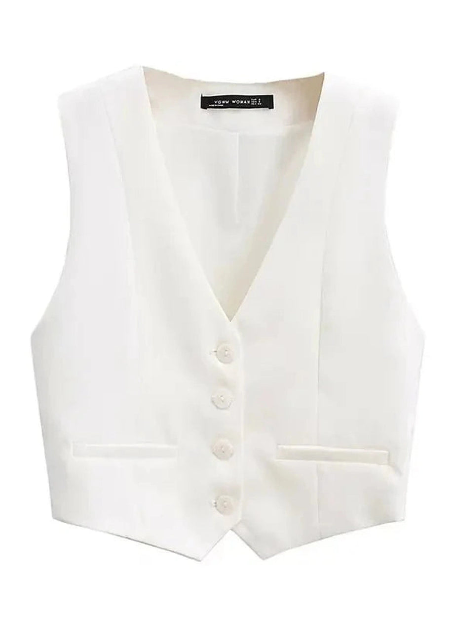 Y2k Chic V-Neck White Vest