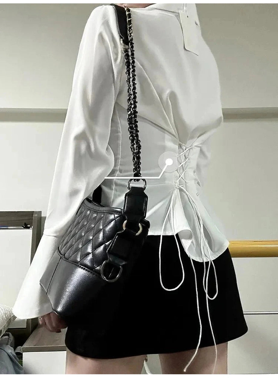 Y2k Chiffon Bandage Collar Blouse