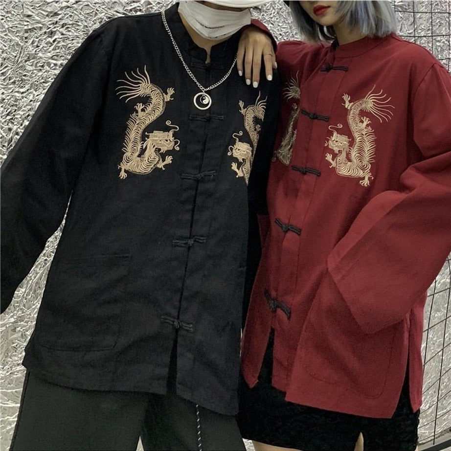 Y2k Chinese Dragon Embroidery Shirt