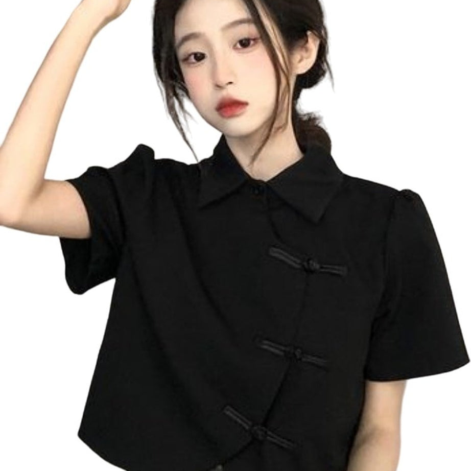 Y2k Chinese Style Crop Top Shirt