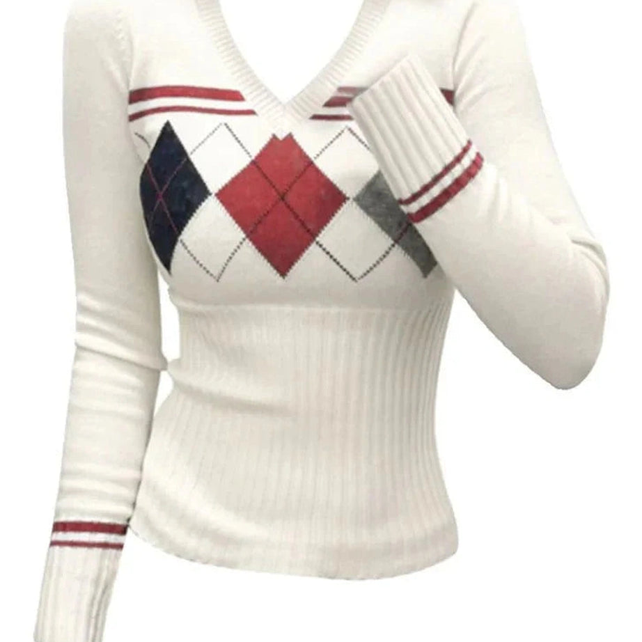 Y2k Classic Argyle Knit Sweater