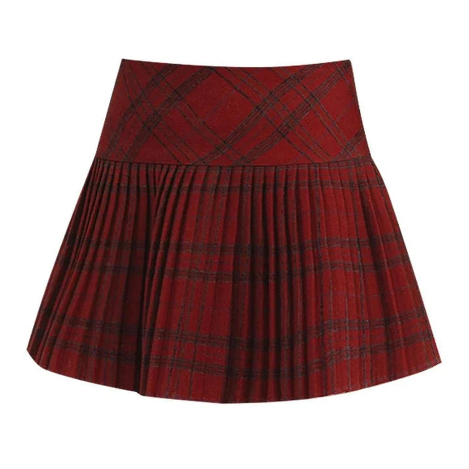 Y2k Classic Red Plaid Pleated Skirt