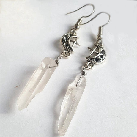 Clear Quartz Moon Earrings - Earrings