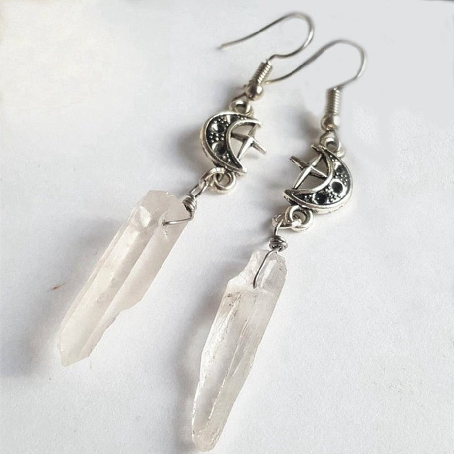 Y2k Clear Quartz Moon Earrings