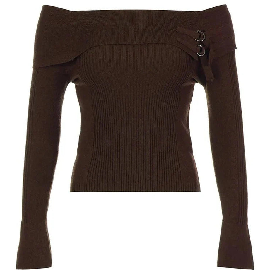 Y2k Cocoa Chic Off-Shoulder Sweater