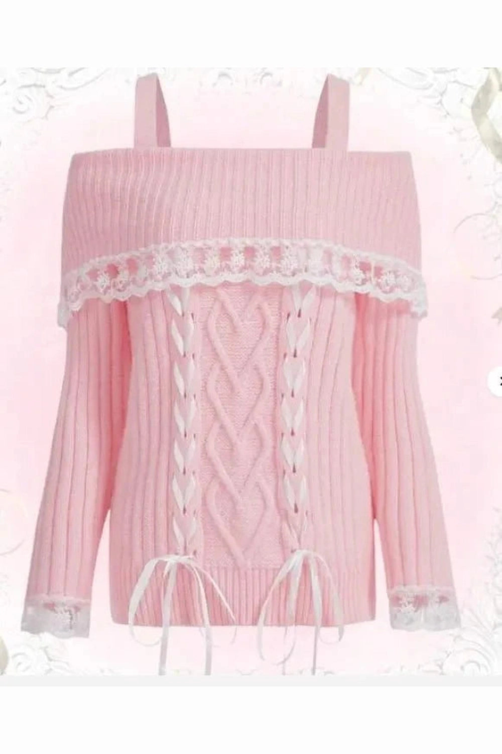 Y2k Cold Shoulder Lace Knit Sweater