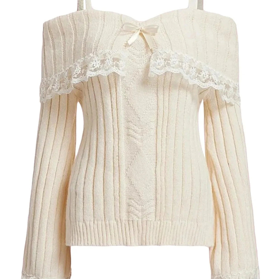 Y2k Cold Shoulder Lace Knit Sweater