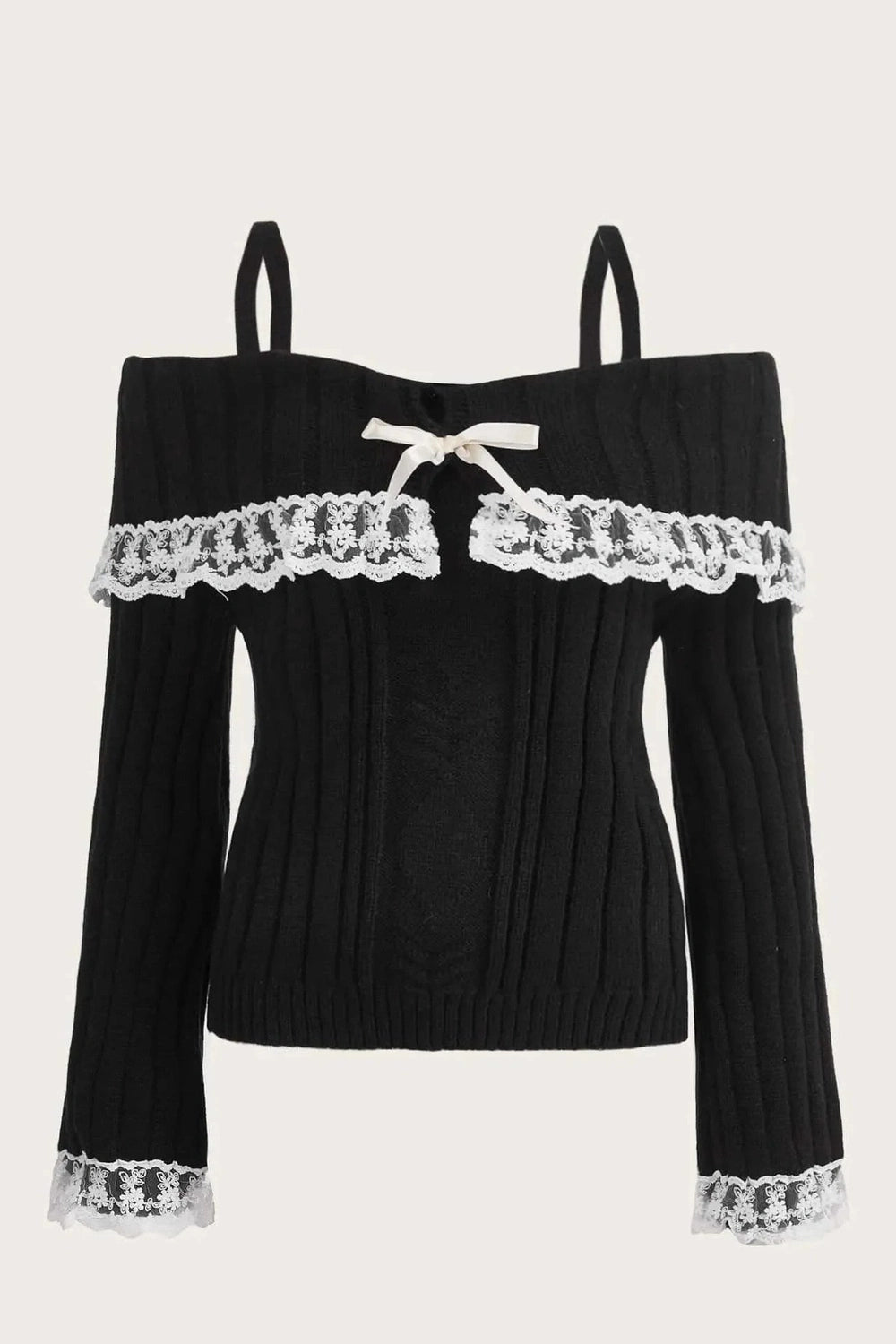 Y2k Cold Shoulder Lace Knit Sweater