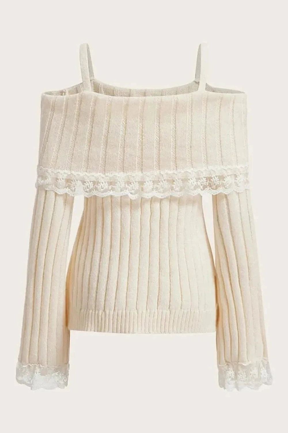 Y2k Cold Shoulder Lace Knit Sweater
