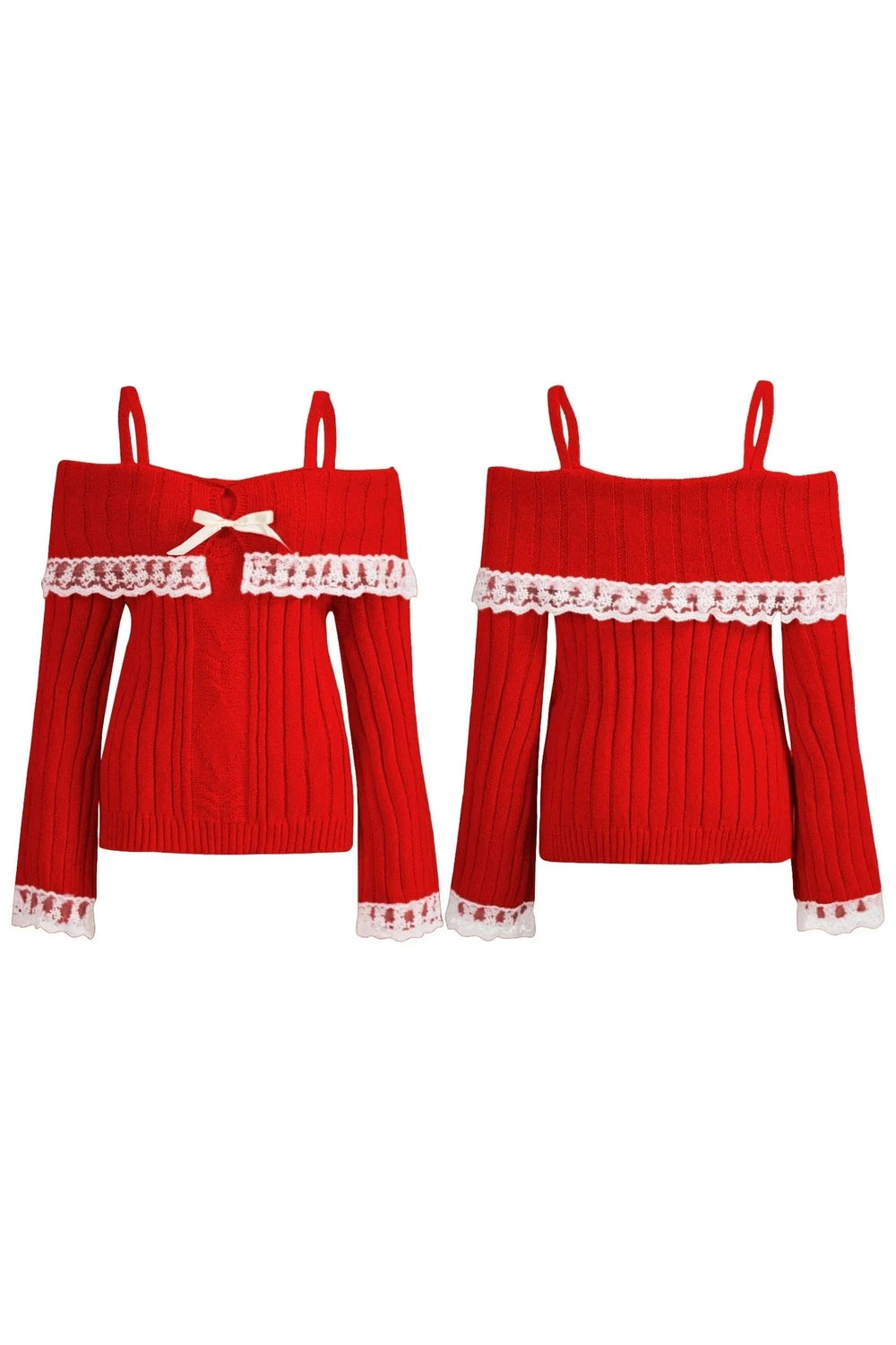 Y2k Cold Shoulder Lace Knit Sweater