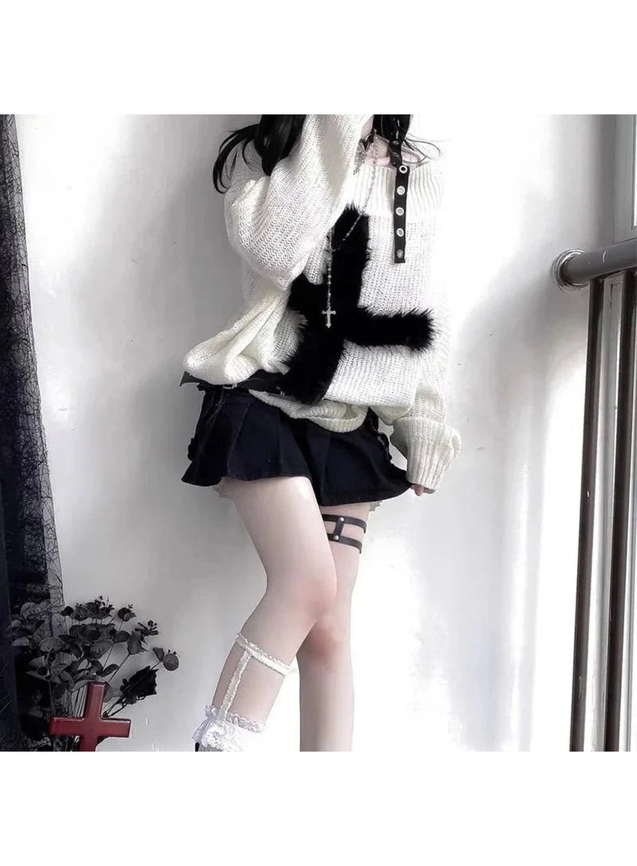 Y2k Contrast Charm Oversized Sweater