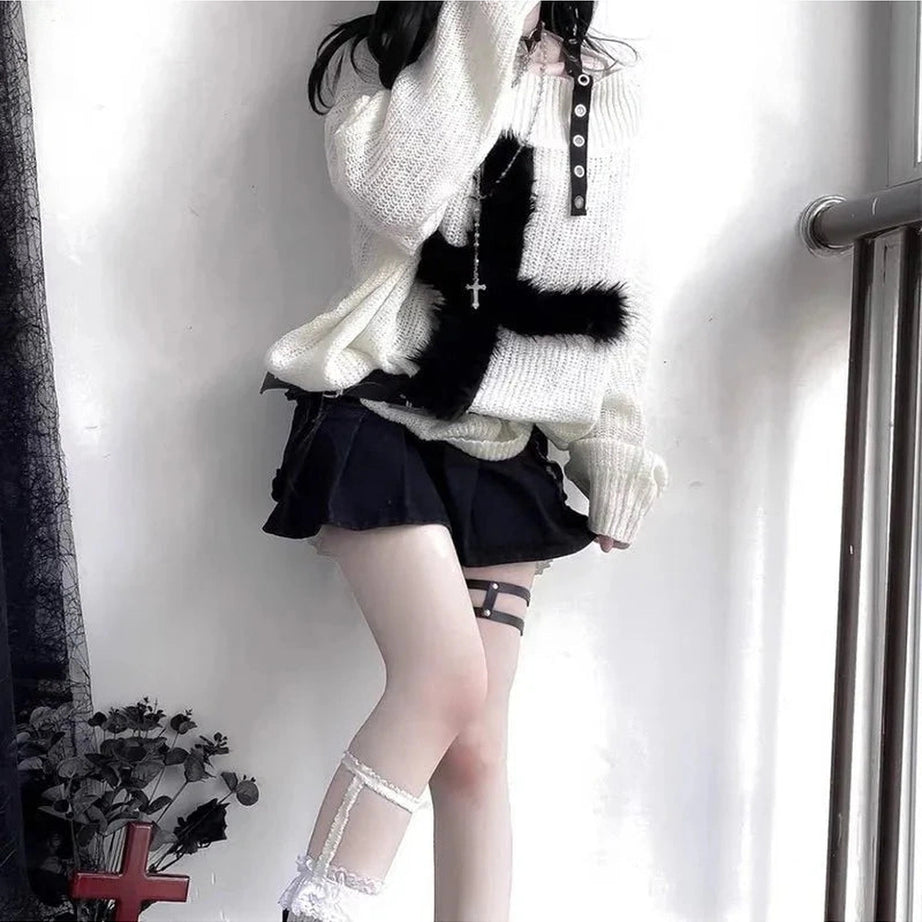 Y2k Contrast Charm Oversized Sweater