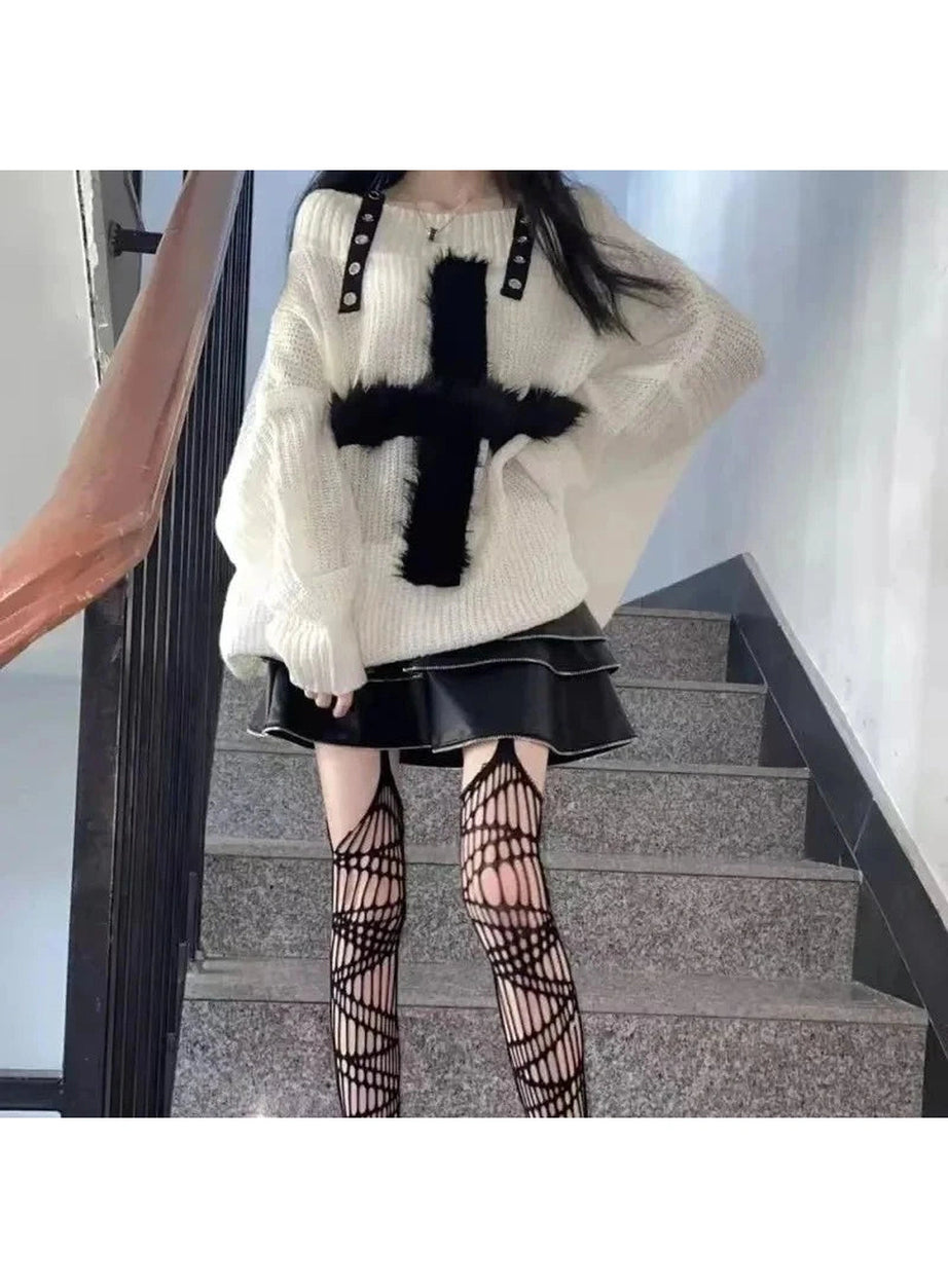 Y2k Contrast Charm Oversized Sweater