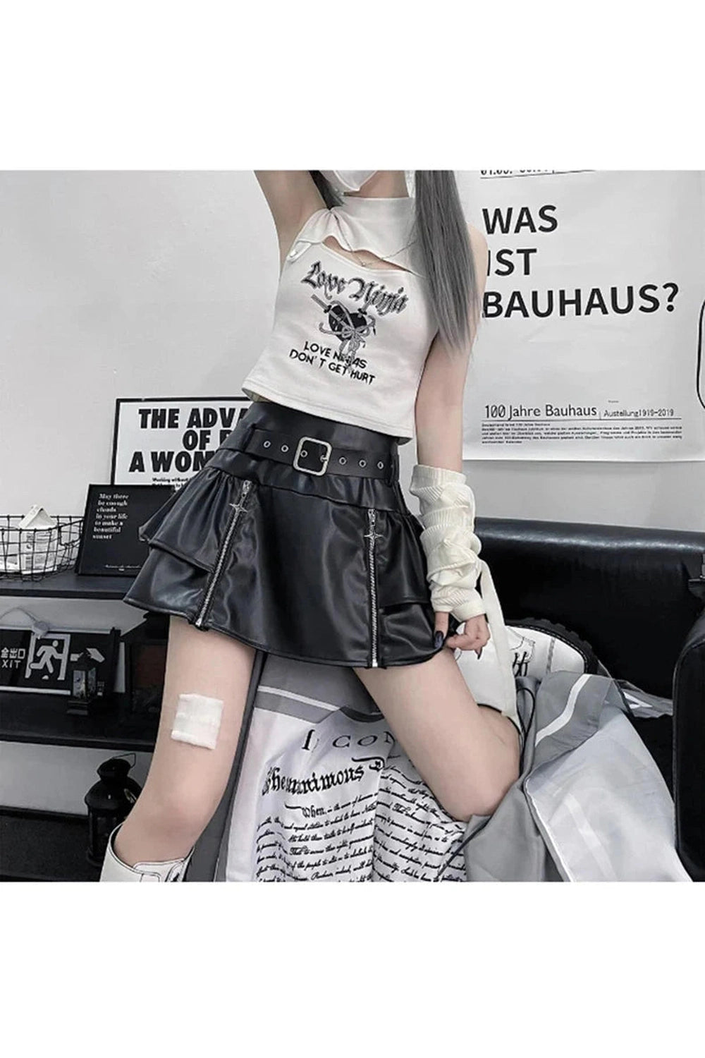 Y2k Cool Zipped Leather Mini Skirt