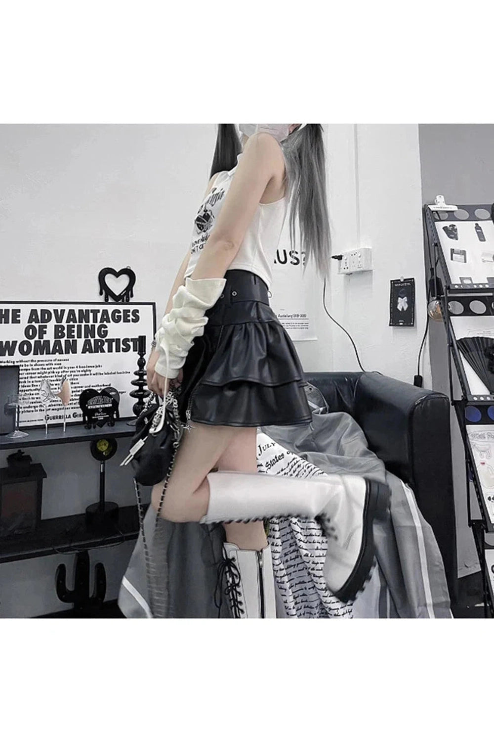 Y2k Cool Zipped Leather Mini Skirt