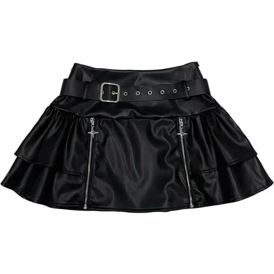 Y2k Cool Zipped Leather Mini Skirt