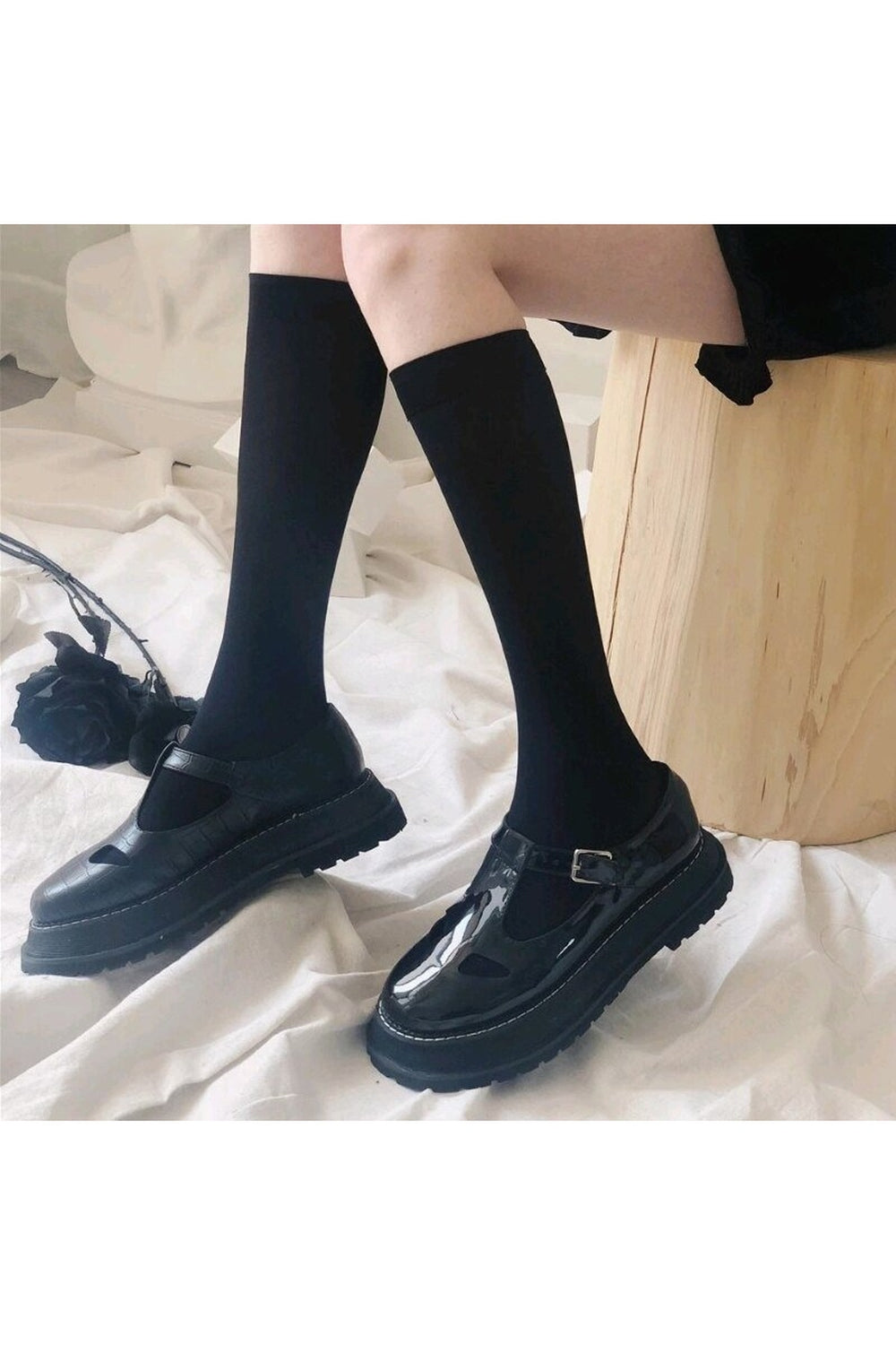 Y2k Coquette Black & White Long Socks