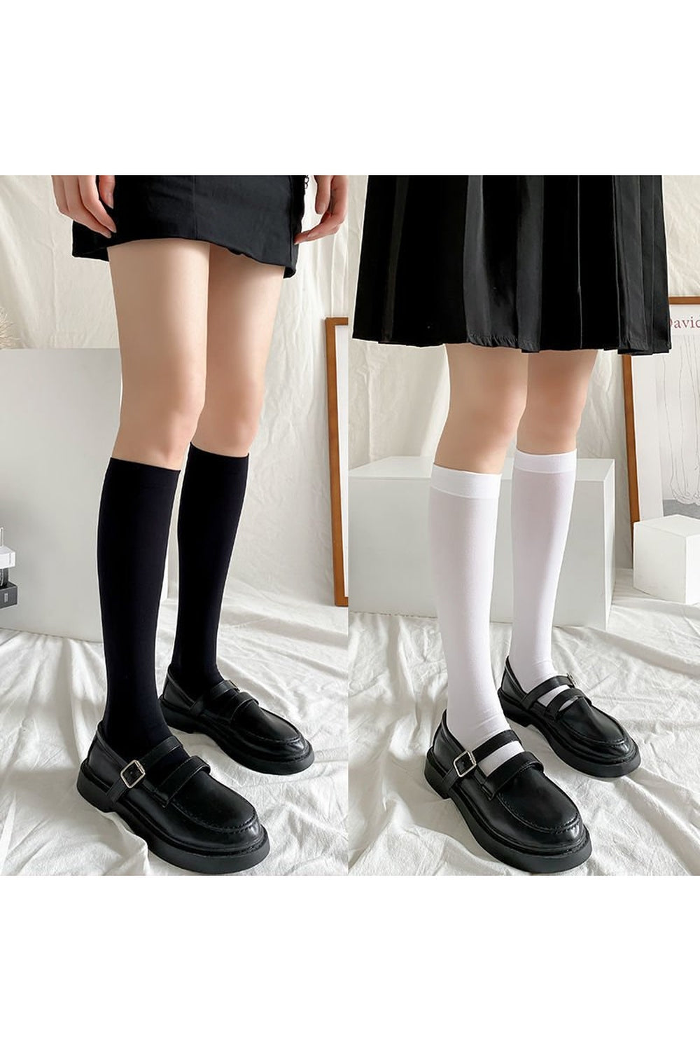 Y2k Coquette Black & White Long Socks