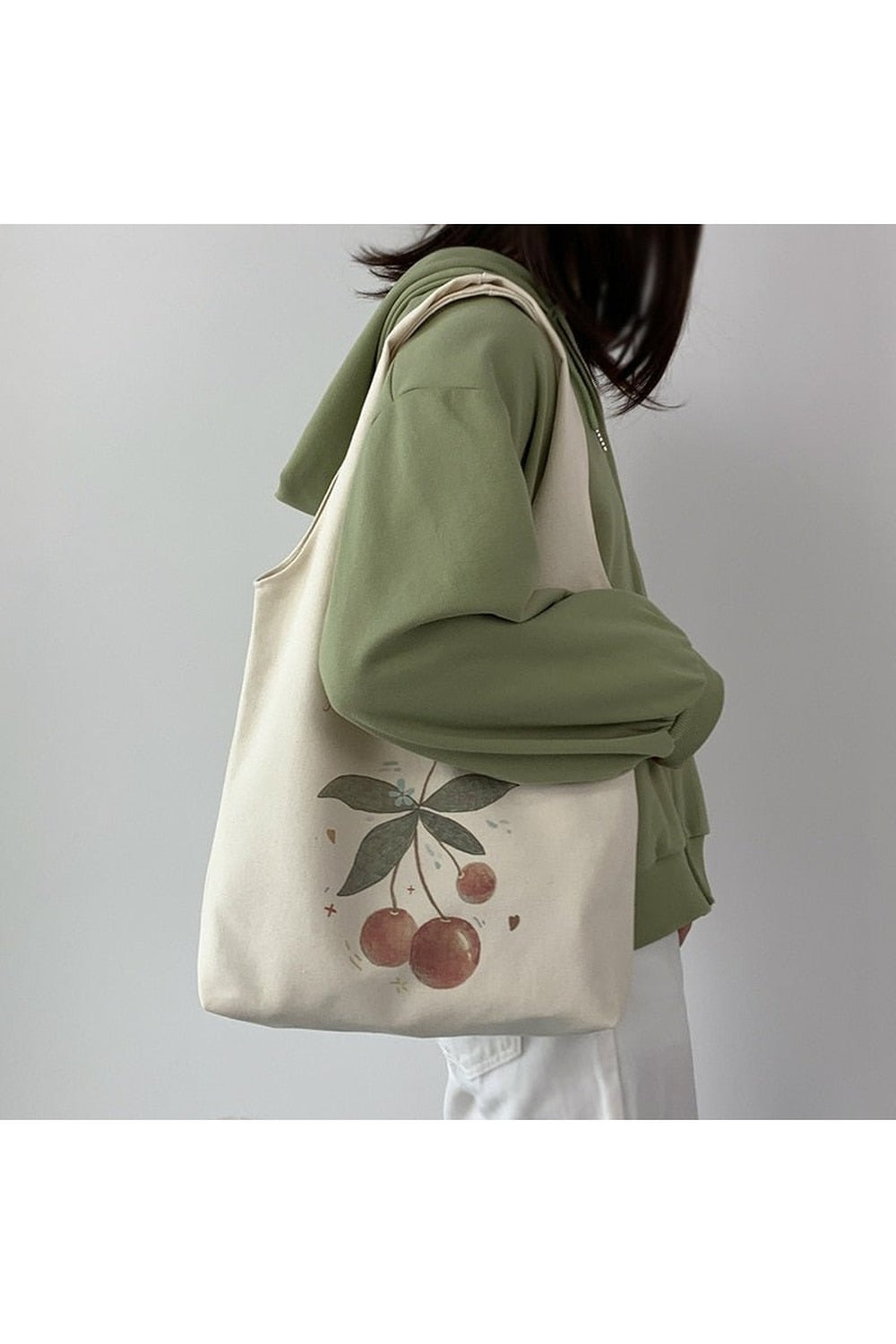 Y2k Coquette Cherry Print Canvas Shopping Bag