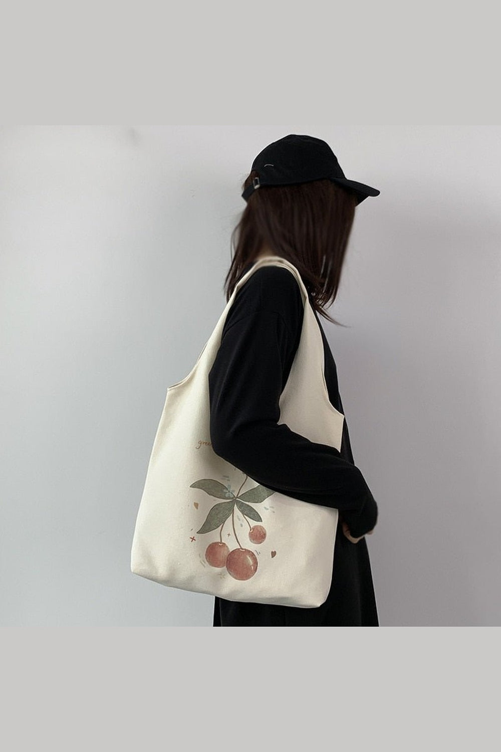 Y2k Coquette Cherry Print Canvas Shopping Bag