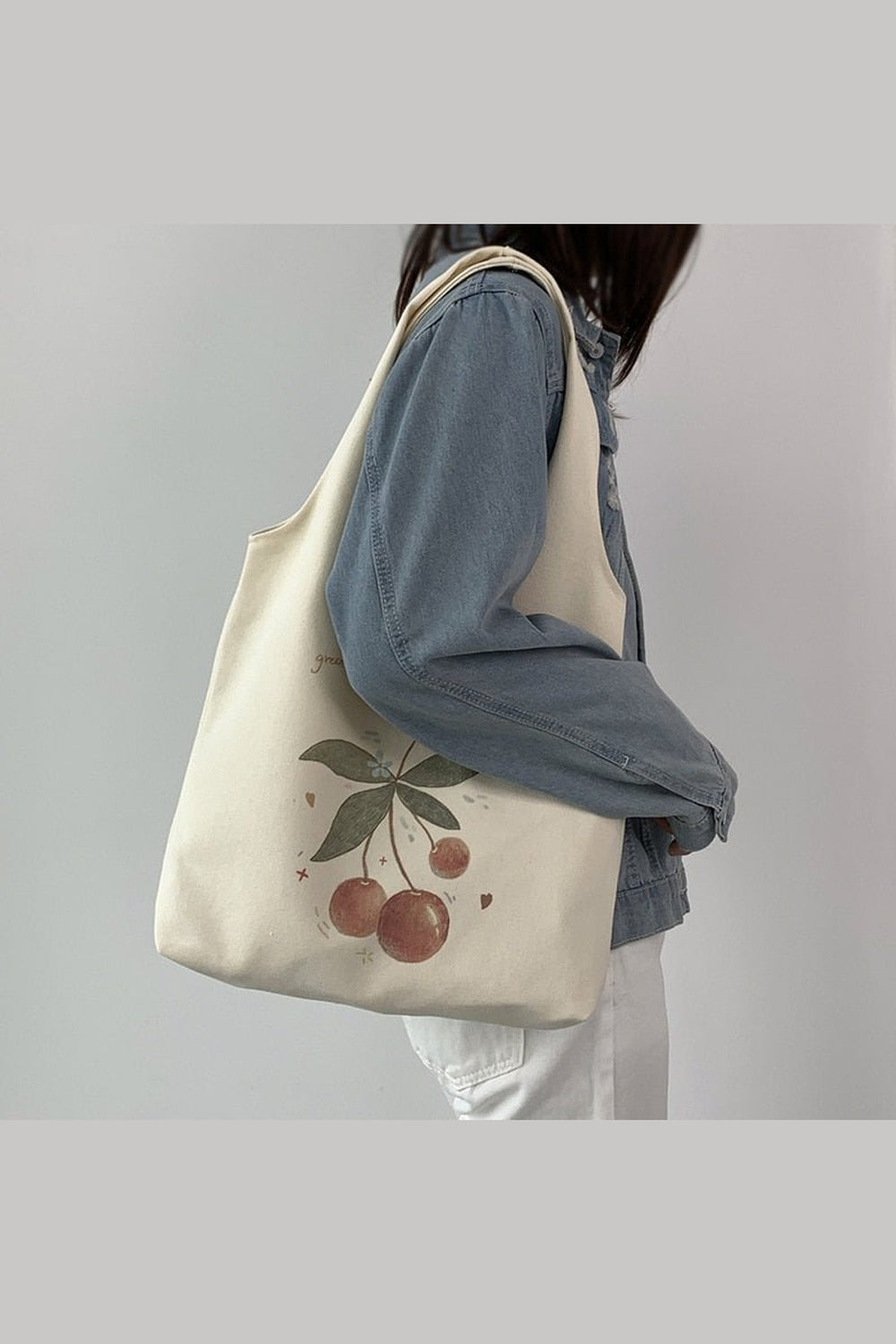 Y2k Coquette Cherry Print Canvas Shopping Bag