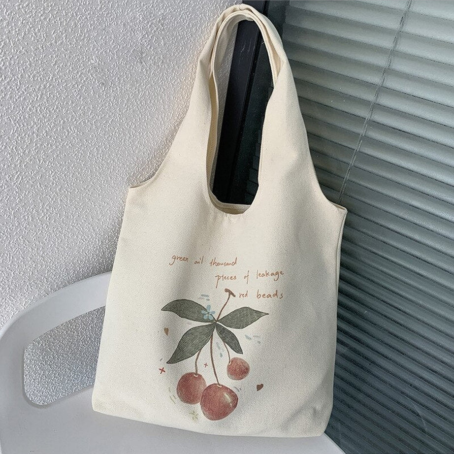 Y2k Coquette Cherry Print Canvas Shopping Bag
