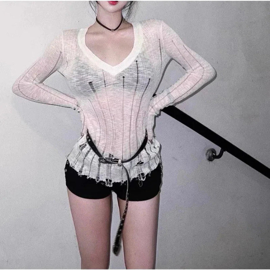Y2k Coquette Hollow Out Knit Sweater