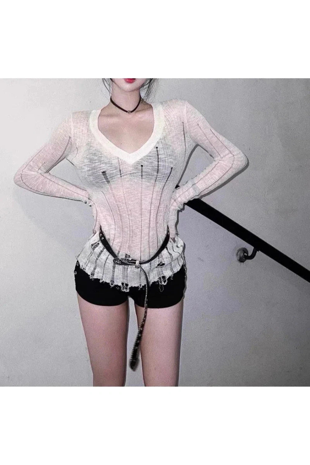 Y2k Coquette Hollow Out Knit Sweater