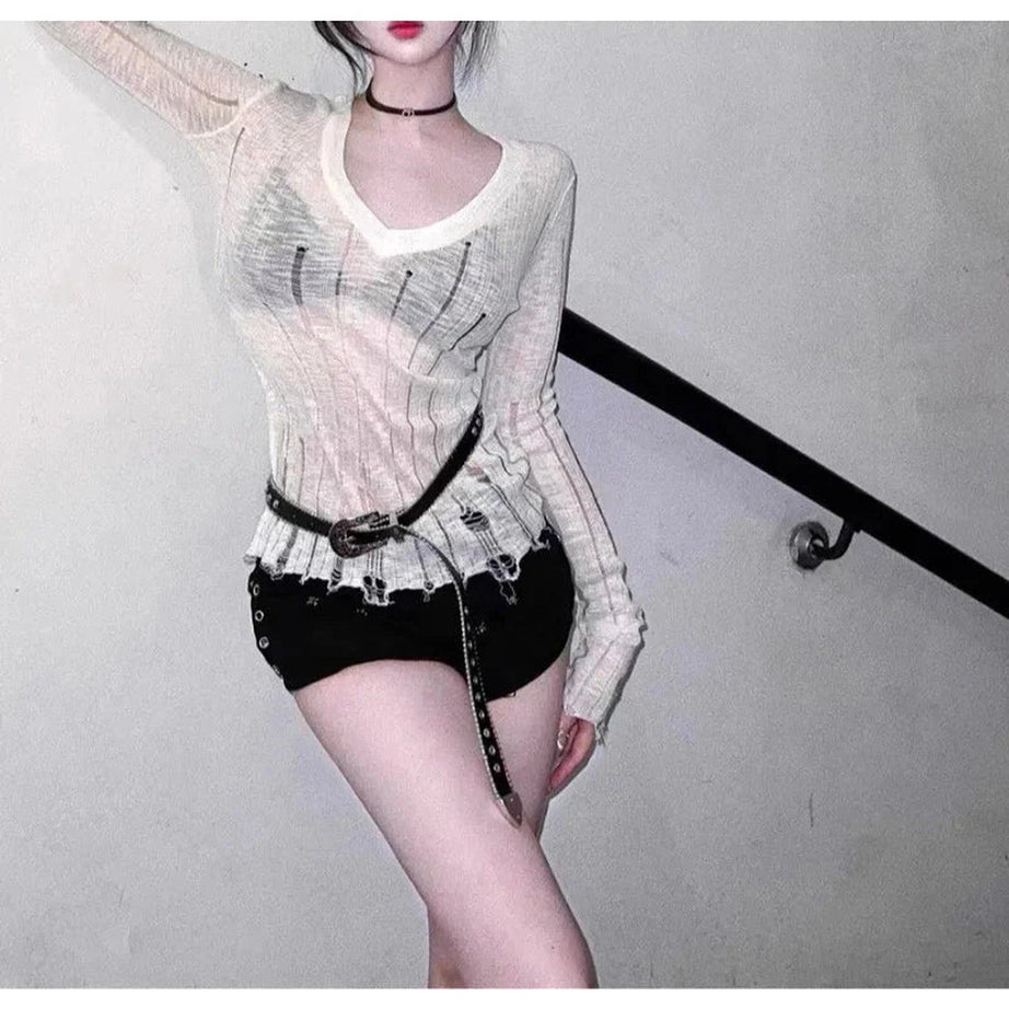 Y2k Coquette Hollow Out Knit Sweater