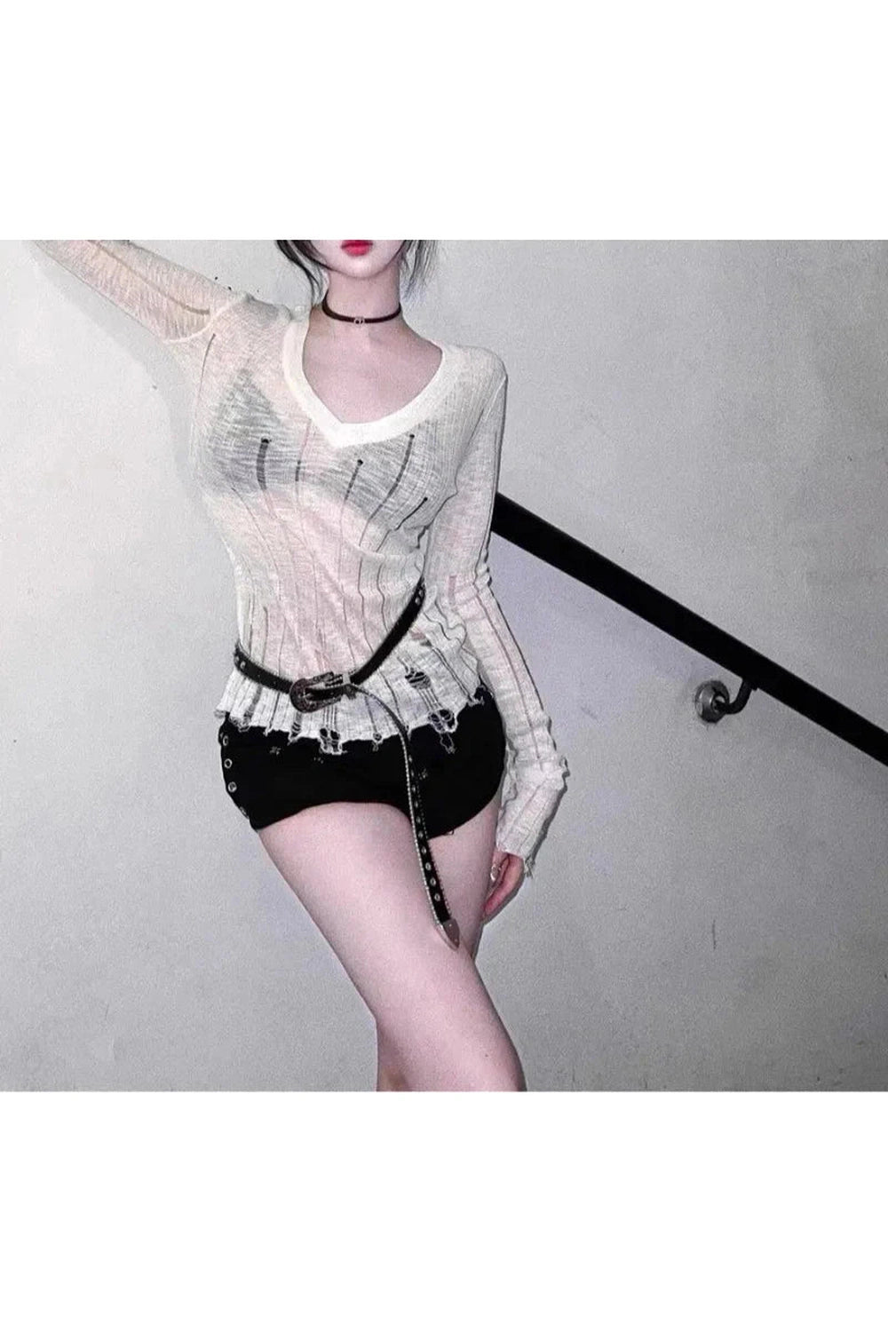 Y2k Coquette Hollow Out Knit Sweater