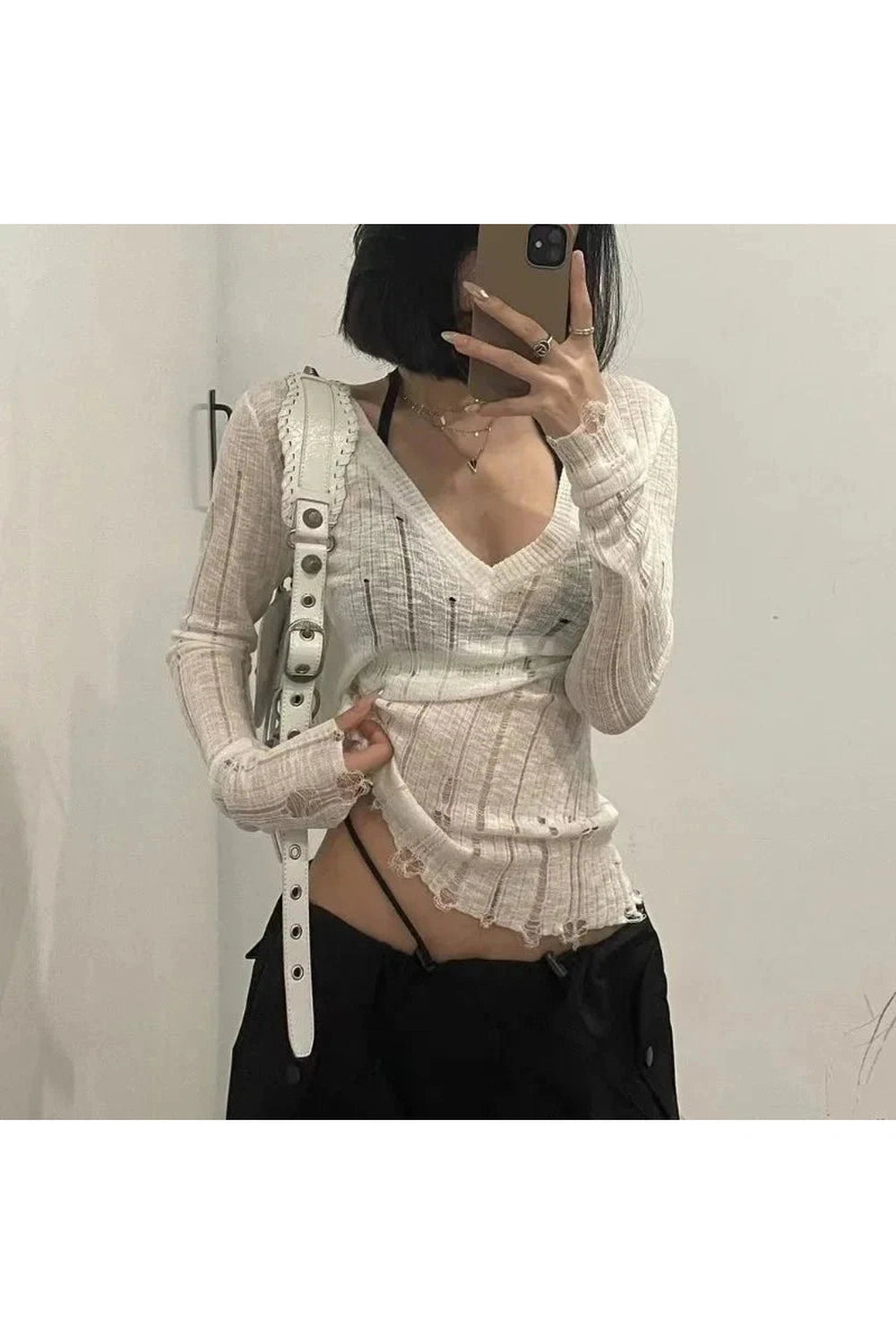 Y2k Coquette Hollow Out Knit Sweater