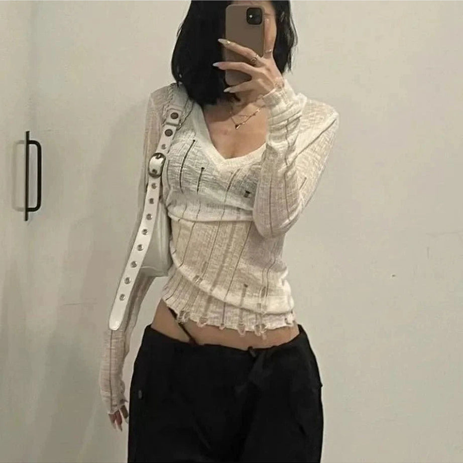 Y2k Coquette Hollow Out Knit Sweater