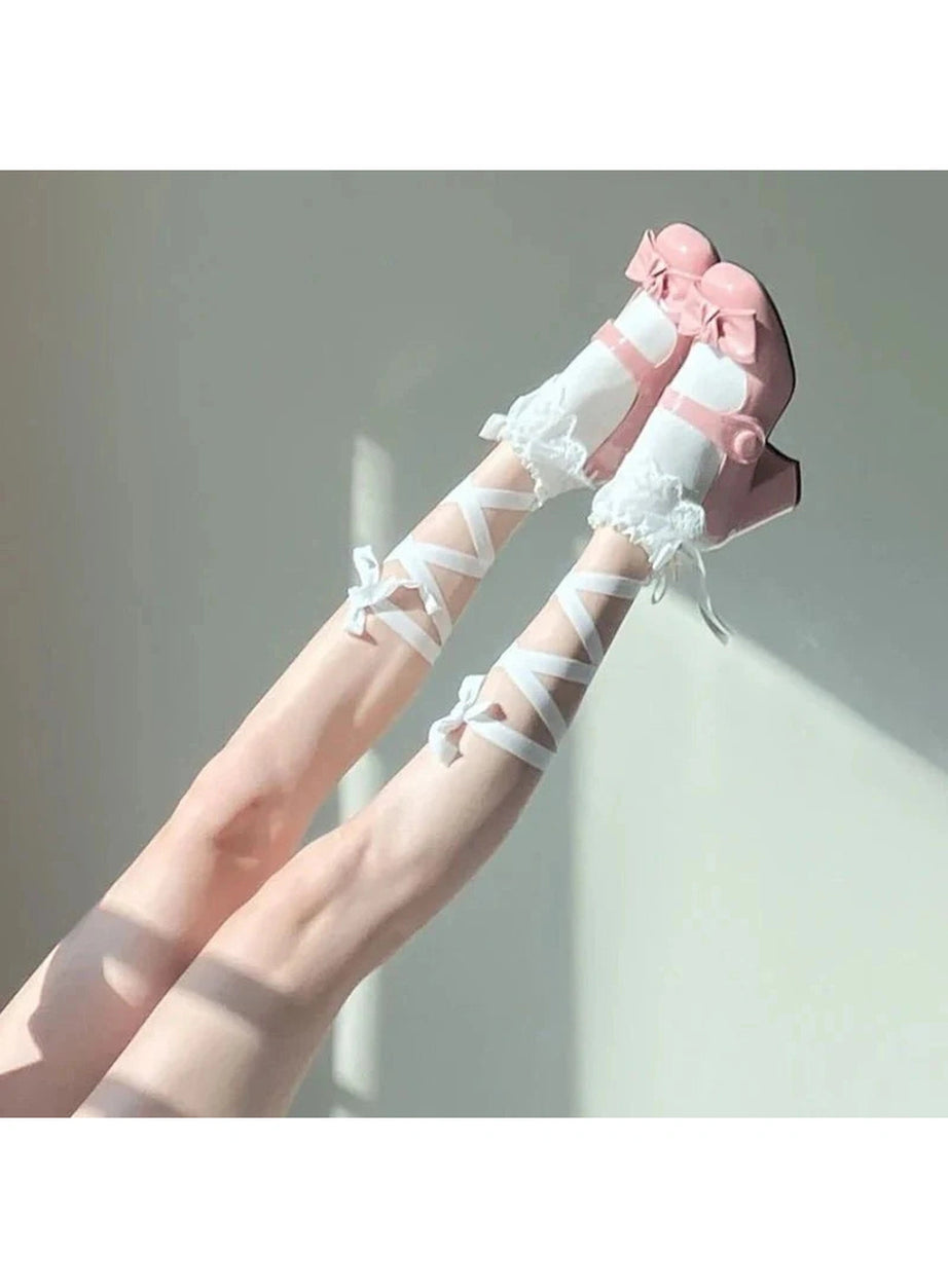 Y2k Coquette Lace Cross Tie Socks
