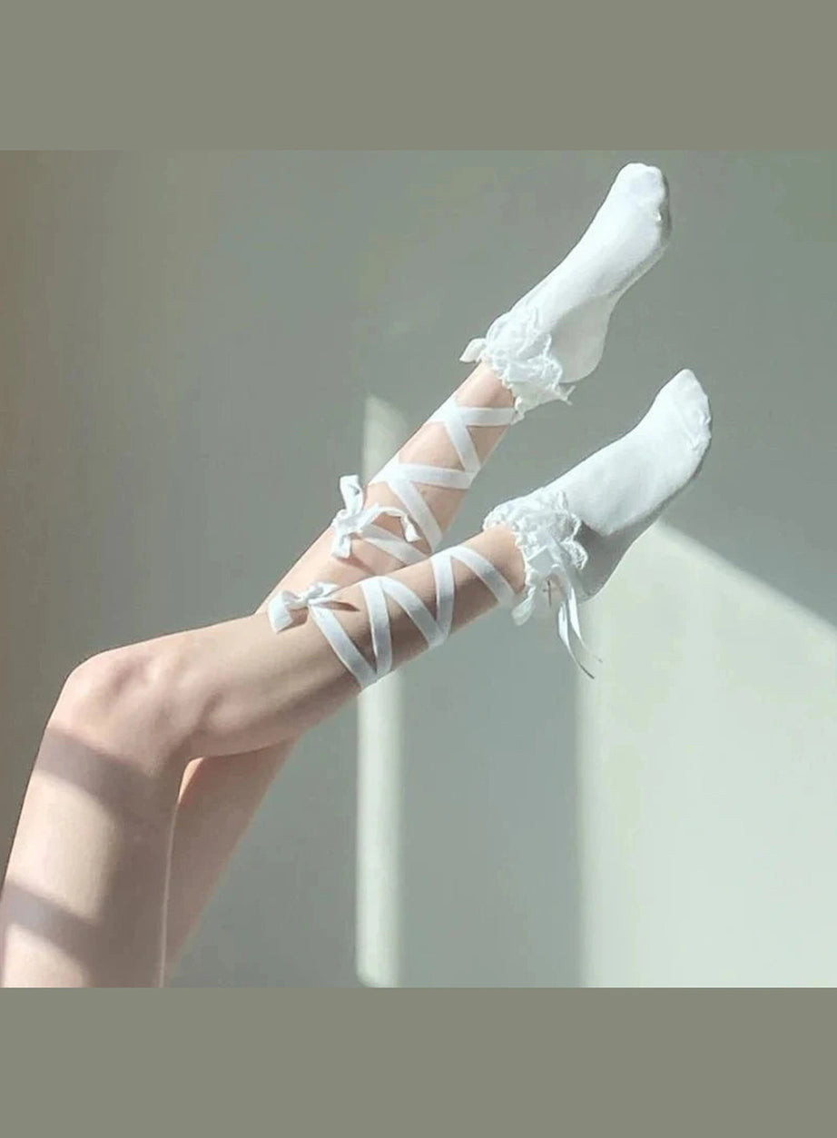 Y2k Coquette Lace Cross Tie Socks