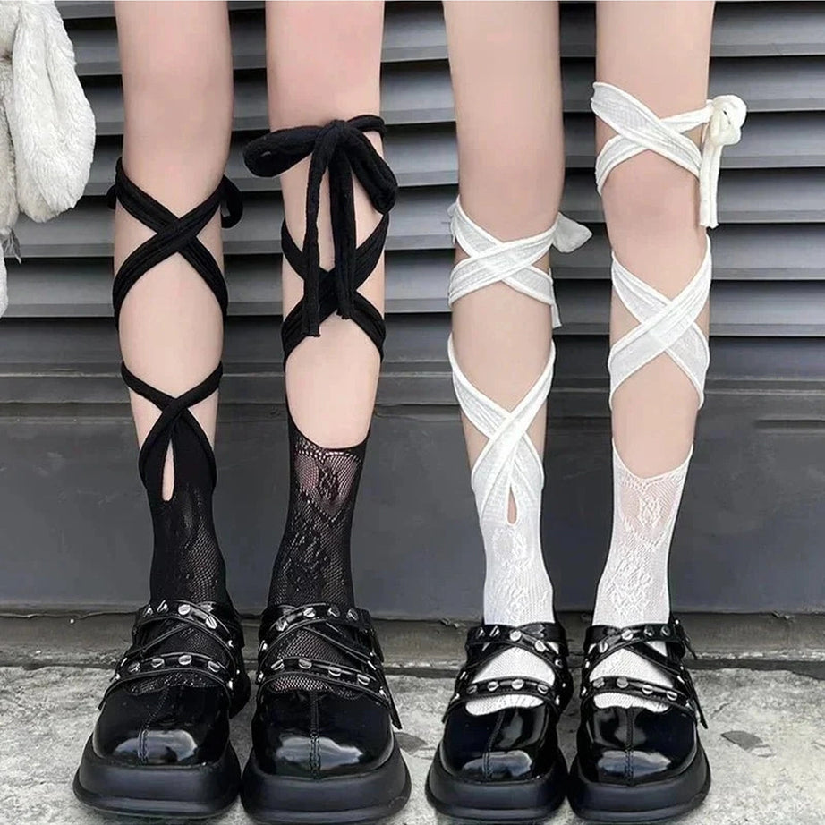 Y2k Coquette Lace Fishnet Split-toe Socks