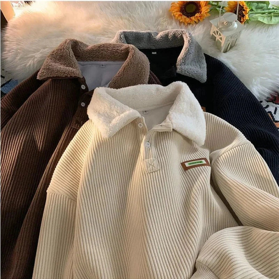 Y2k Corduroy Polo Collar Pullover