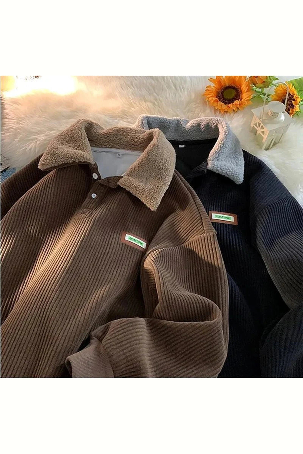 Y2k Corduroy Polo Collar Pullover