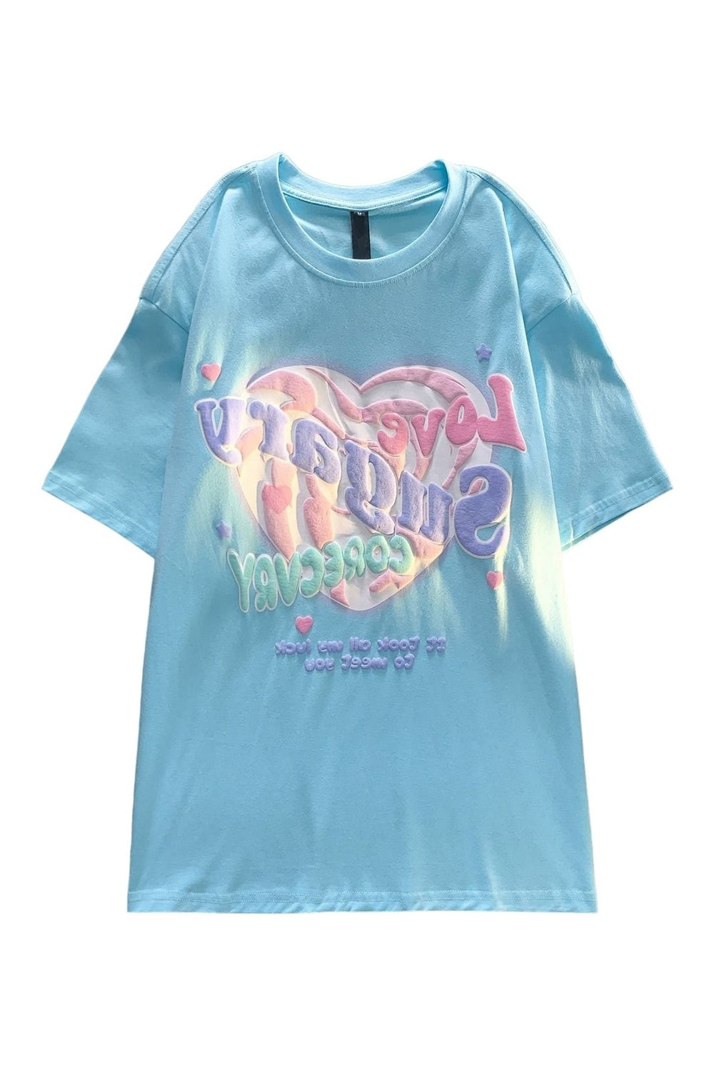 Y2k Cotton Blue College Summer T-Shirt