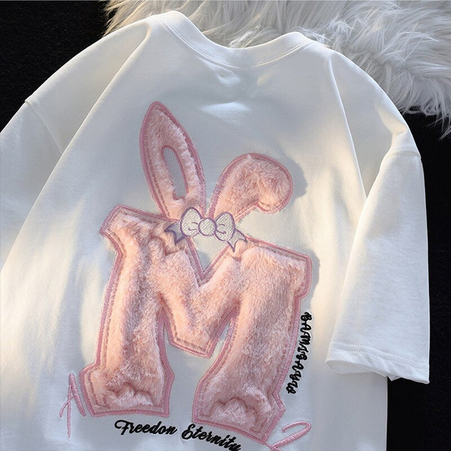 Y2k Cotton Rabbit Ear Pink T-shirt