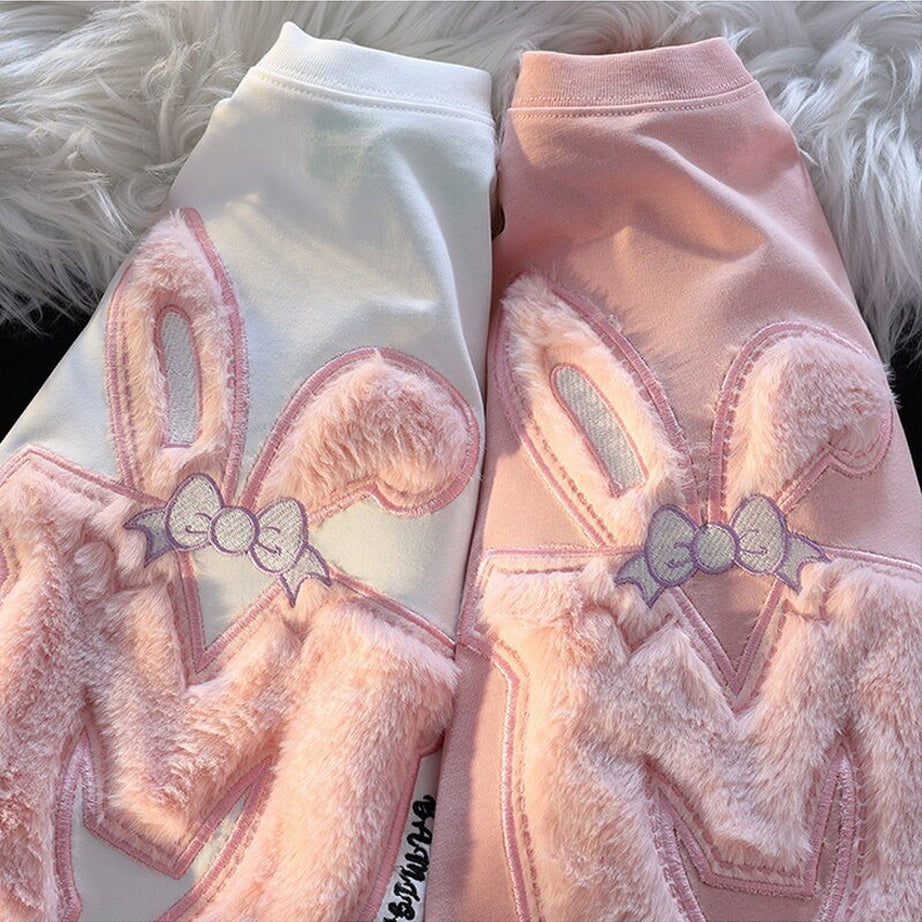 Y2k Cotton Rabbit Ear Pink T-shirt