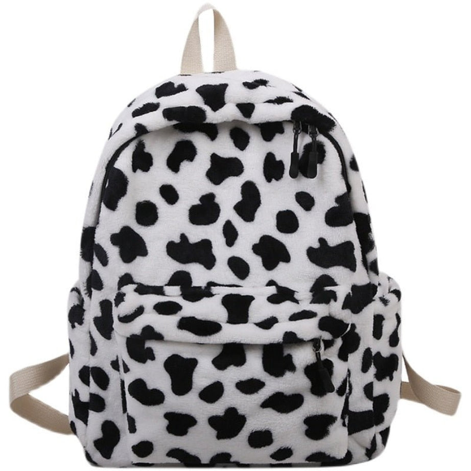 Y2k Cow Pattern Plush Backpack