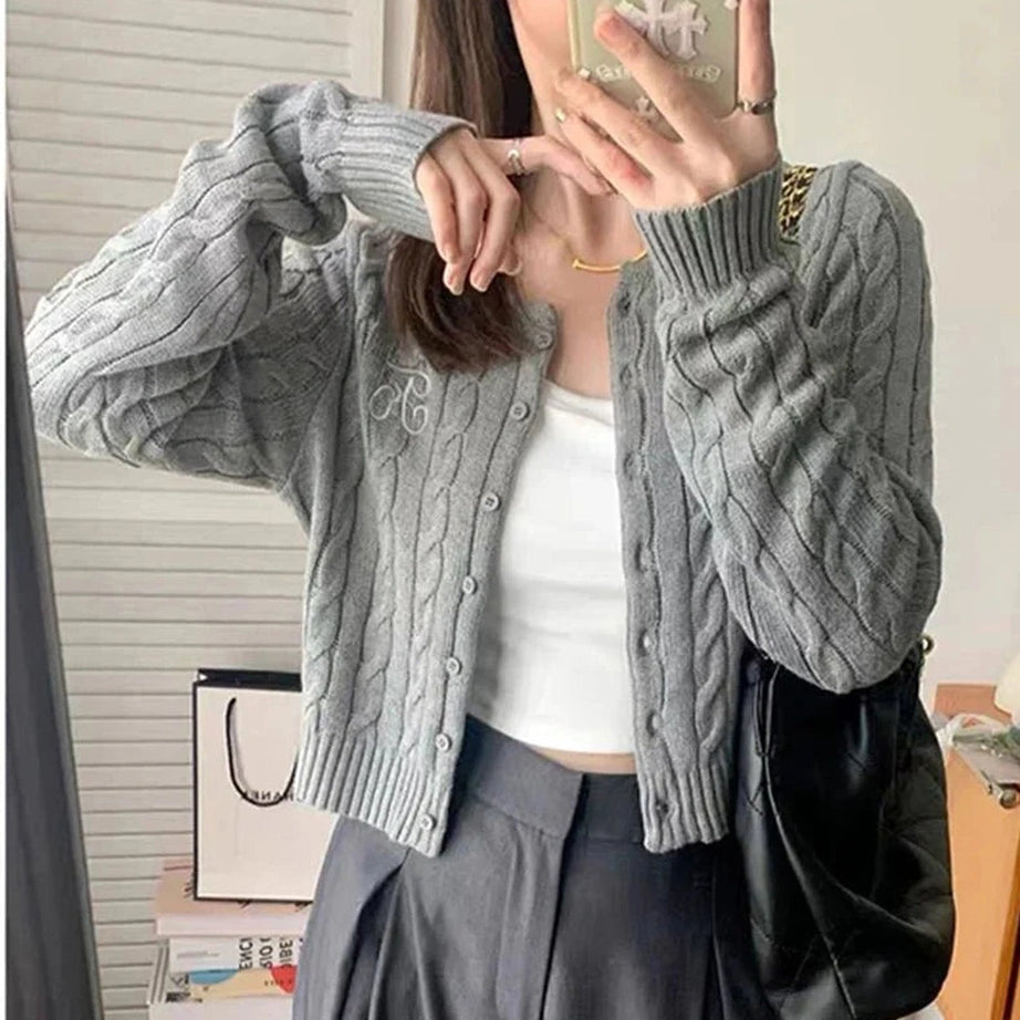 Y2k Cozy Cable-Knit Buttoned Cardigan