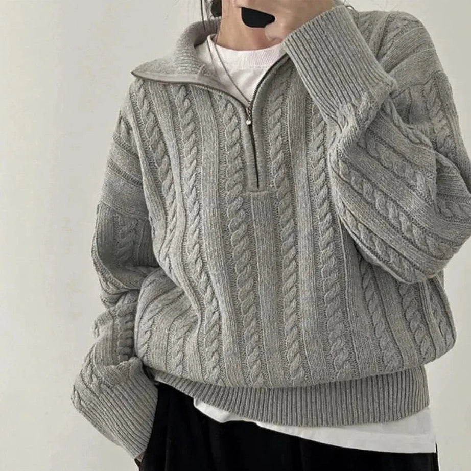 Y2k Cozy Cable Knit Quarter-Zip Sweater