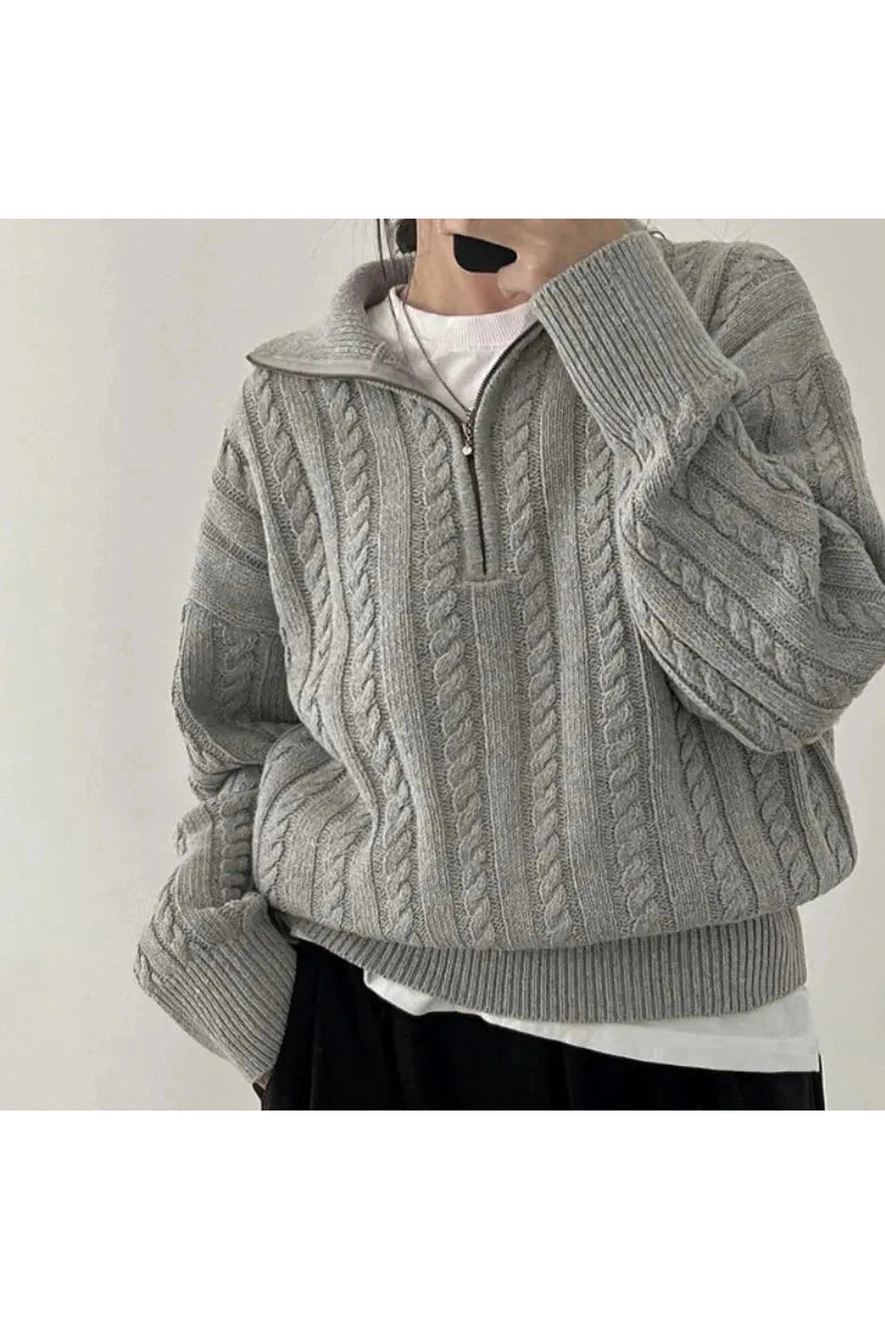 Y2k Cozy Cable Knit Quarter-Zip Sweater