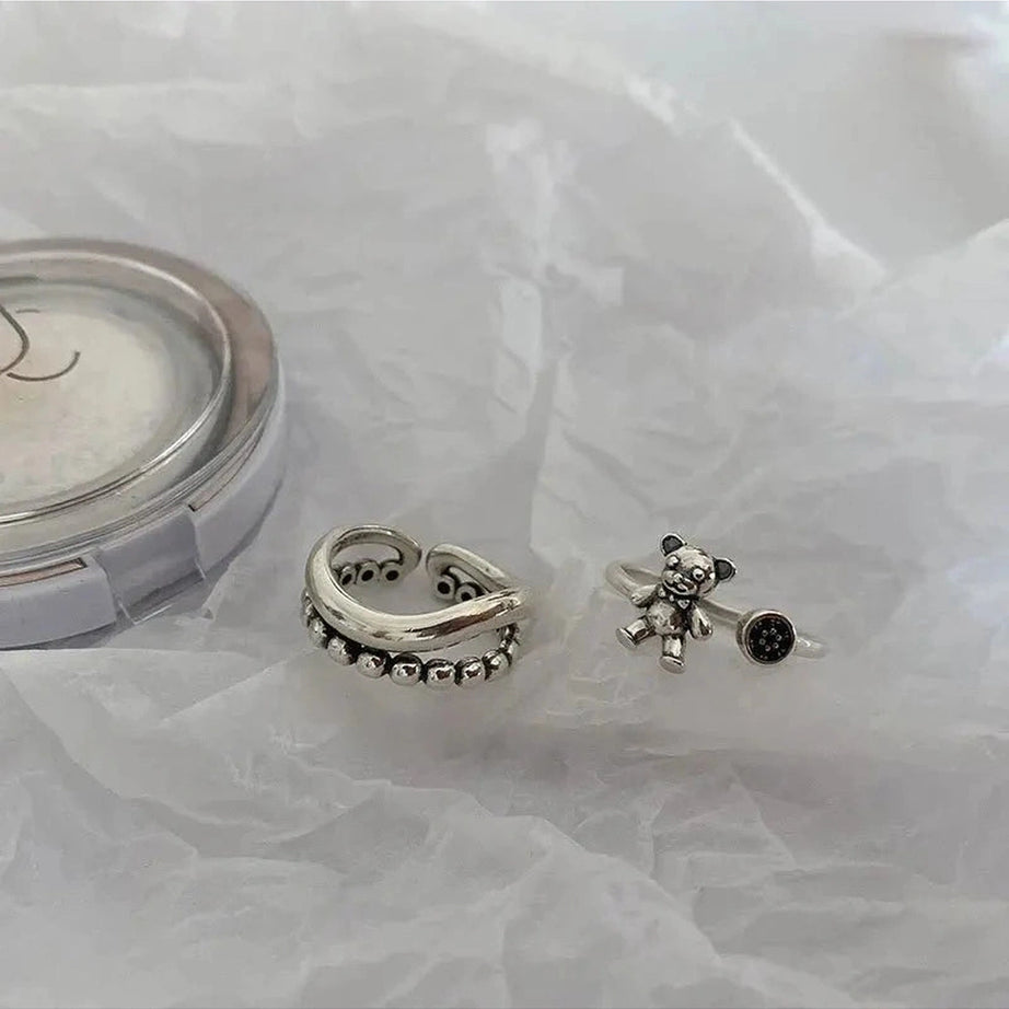 Y2k Creative Silver Bear Rings