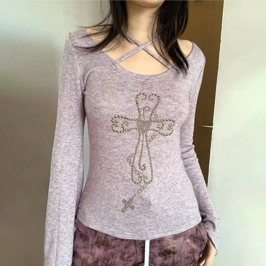 Y2k Crisscross Faith Top