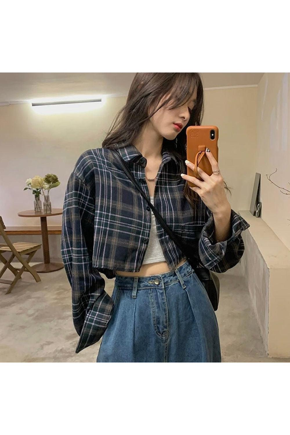 Y2k Crop Plaid Sunscreen Blouse