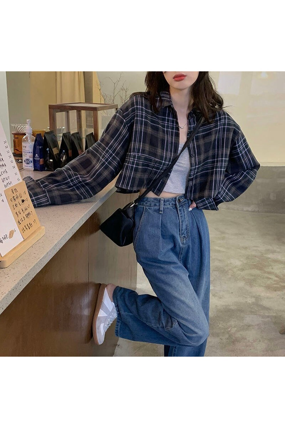 Y2k Crop Plaid Sunscreen Blouse