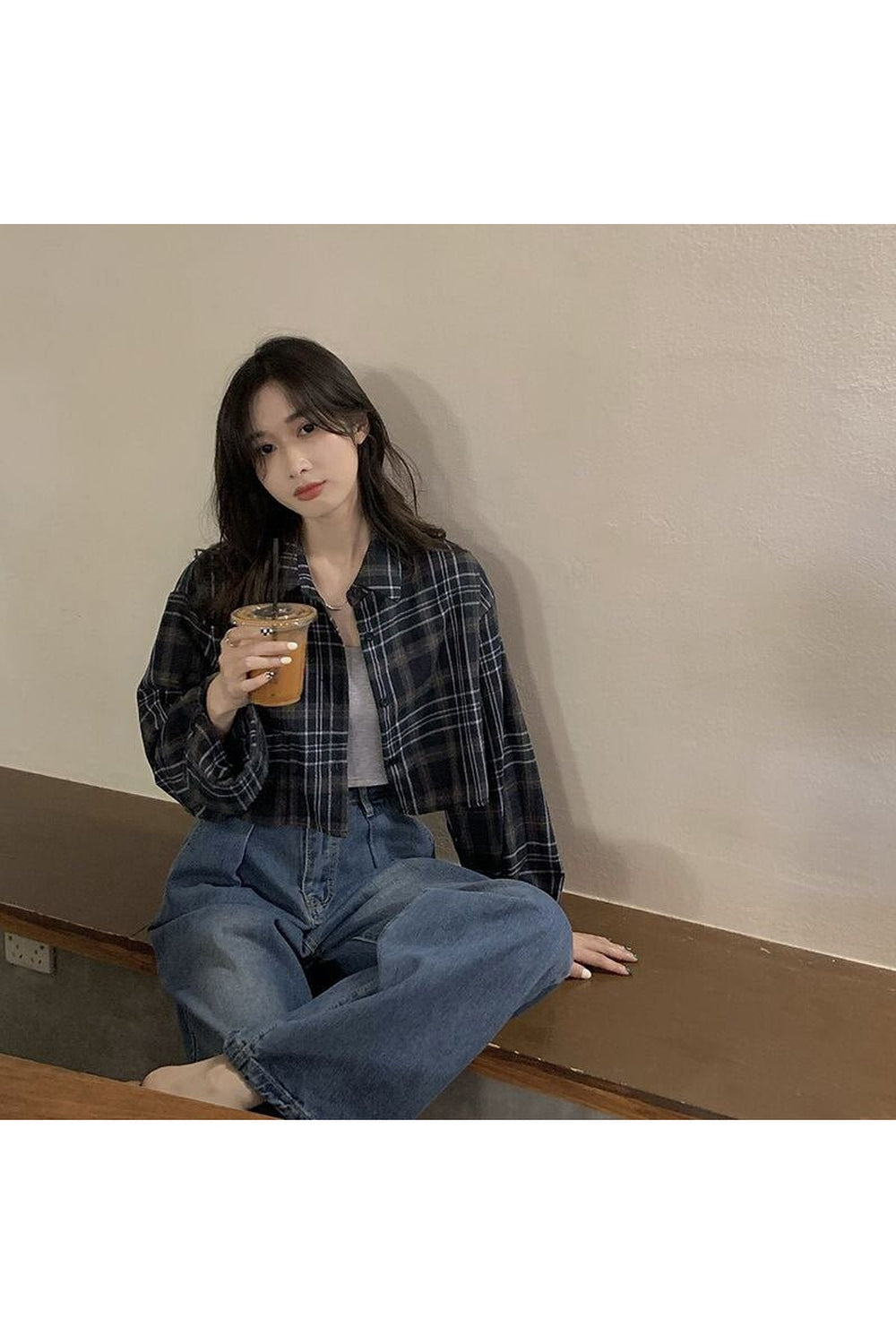 Y2k Crop Plaid Sunscreen Blouse