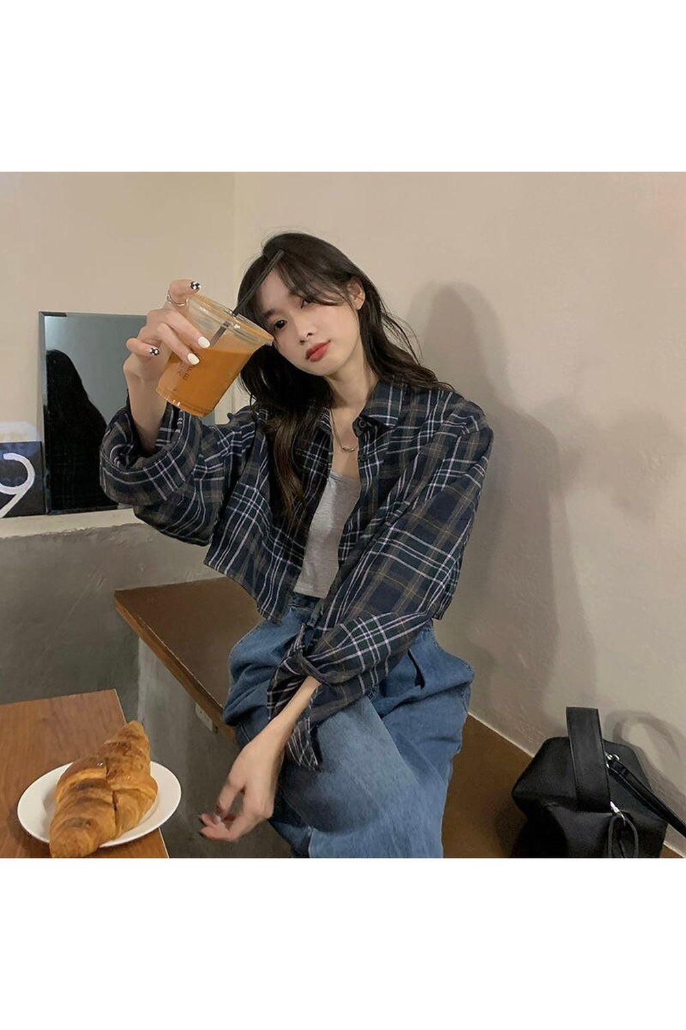 Y2k Crop Plaid Sunscreen Blouse